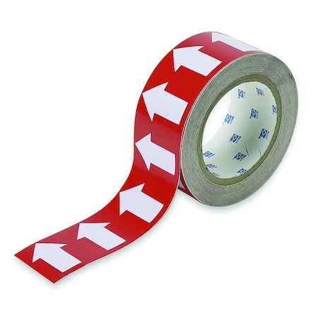 Arrow Tape, Vinyl, 1 in W x 90 ft. L, Adhesive Mounting, White/Red MPN:91426
