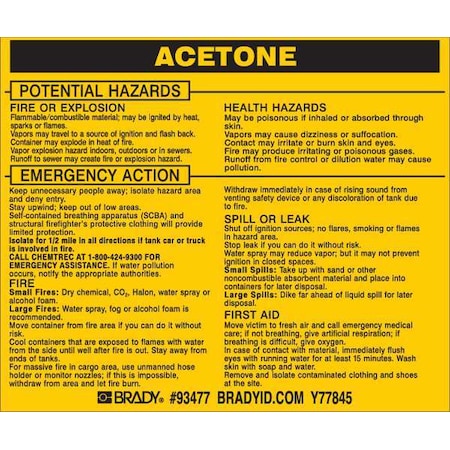 Chemical Label, 3 3/4 in H, 4 1/2 in W, 93477, PK25 MPN:93477