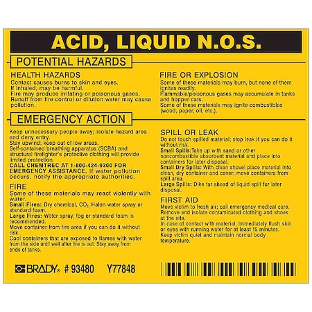Chemical Label, 3 3/4 in H, 4 1/2 in W, 93480, PK25 MPN:93480