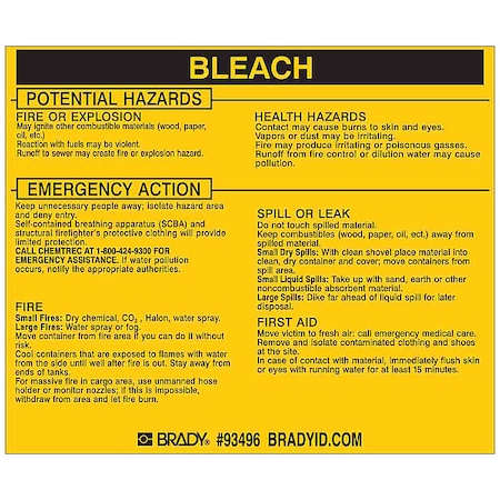Chemical Label, 3 3/4 in H, 4 1/2 in W, 93496, PK25 MPN:93496