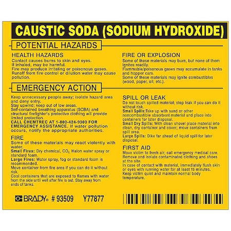 Chemical Label, 3 3/4 in H, 4 1/2 in W, 93509, PK25 MPN:93509