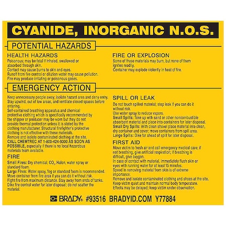 Chemical Label, 3 3/4 in H, 4 1/2 in W, 93516, PK25 MPN:93516
