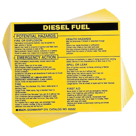Chemical Label, 3 3/4 in H, 4 1/2 in W, 93522, PK25 MPN:93522