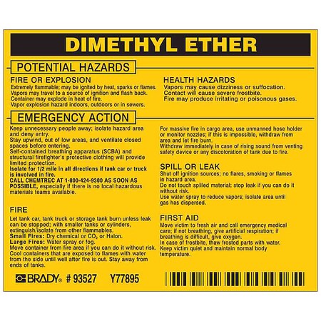 Chemical Label, 3 3/4 in H, 4 1/2 in W, 93527, PK25 MPN:93527