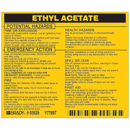 Chemical Label, 3 3/4 in H, 4 1/2 in W, 93529, PK25 MPN:93529