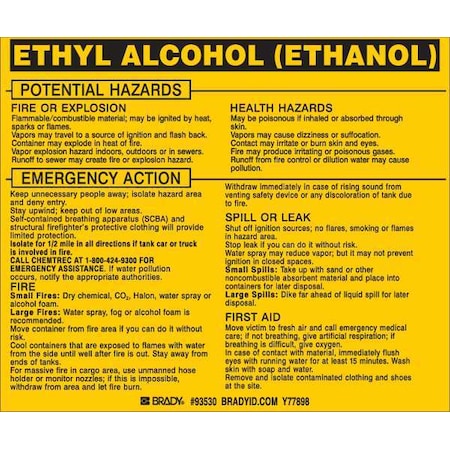 Chemical Label, 3 3/4 in H, 4 1/2 in W, 93530, PK25 MPN:93530