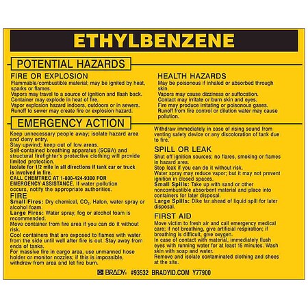 Chemical Label, 3 3/4 in H, 4 1/2 in W, 93532, PK25 MPN:93532