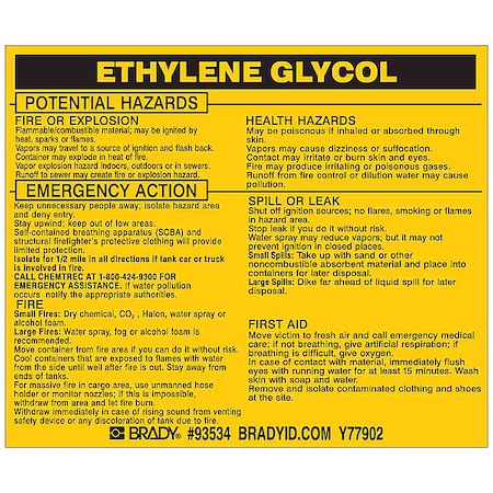 Chemical Label, 3 3/4 in H, 4 1/2 in W, 93534, PK25 MPN:93534