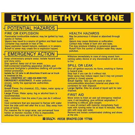 Chemical Label, 3 3/4 in H, 4 1/2 in W, 93538, PK25 MPN:93538
