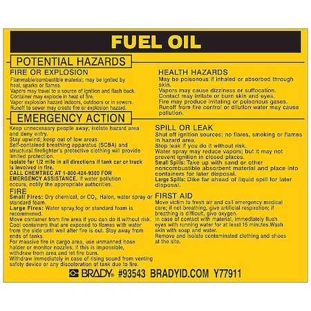 Chemical Label, 3 3/4 in H, 4 1/2 in W, 93543, PK25 MPN:93543