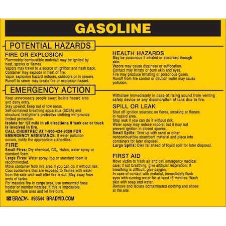 Chemical Label, 3 3/4 in H, 4 1/2 in W, 93544, PK25 MPN:93544