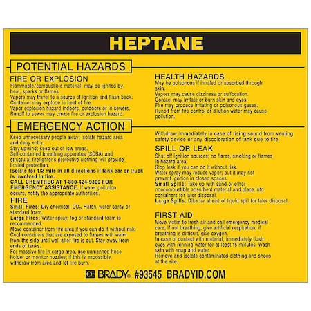 Chemical Label, 3 3/4 in H, 4 1/2 in W, 93545, PK25 MPN:93545