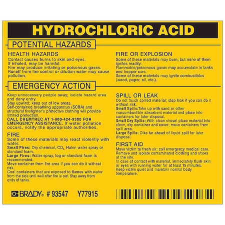 Chemical Label, 3 3/4 in H, 4 1/2 in W, 93547, PK25 MPN:93547