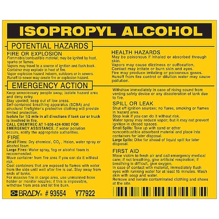 Chemical Label, 3 3/4 in H, 4 1/2 in W, 93554, PK25 MPN:93554