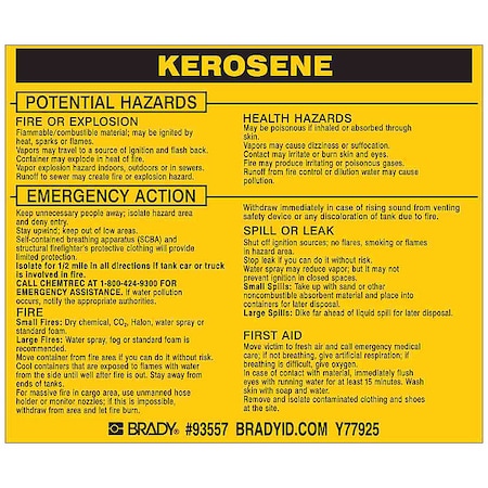 Chemical Label, 3 3/4 in H, 4 1/2 in W, 93557, PK25 MPN:93557