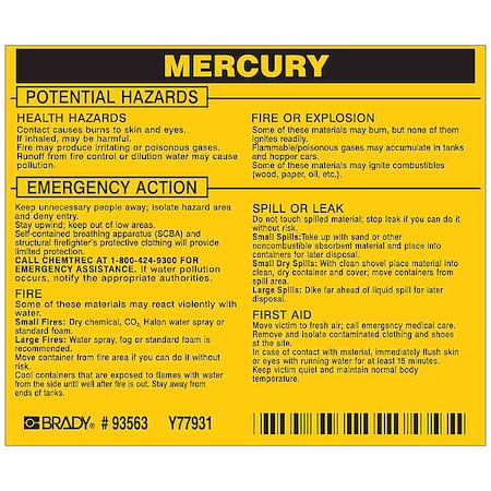 Chemical Label, 3 3/4 in H, 4 1/2 in W, 93563, PK25 MPN:93563