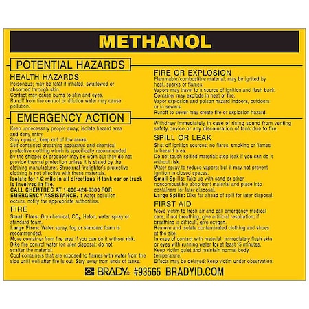 Chemical Label, 3 3/4 in H, 4 1/2 in W, 93565, PK25 MPN:93565
