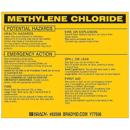 Chemical Label, 3 3/4 in H, 4 1/2 in W, 93568, PK25 MPN:93568