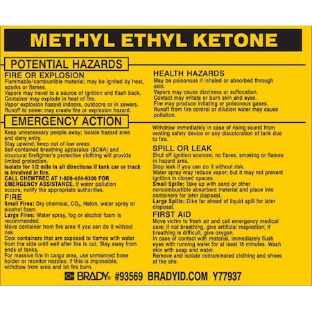 Chemical Label, 3 3/4 in H, 4 1/2 in W, 93569, PK25 MPN:93569