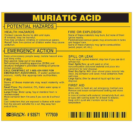 Chemical Label, 3 3/4 in H, 4 1/2 in W, 93571, PK25 MPN:93571