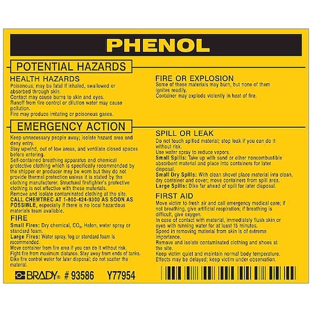 Chemical Label, 3 3/4 in H, 4 1/2 in W, 93586, PK25 MPN:93586