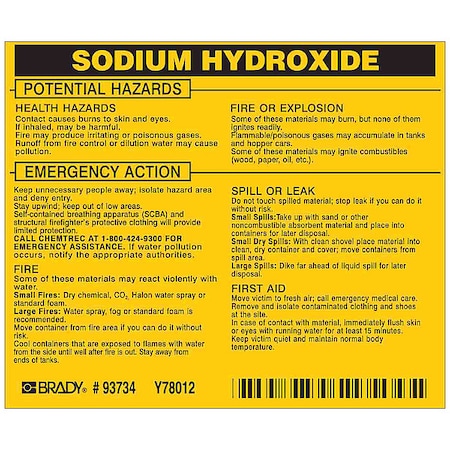 Chemical Label, 3 3/4 in H, 4 1/2 in W, 93734, PK25 MPN:93734