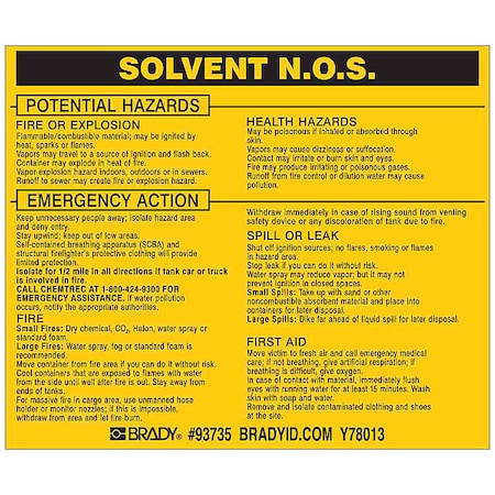 Chemical Label, 3 3/4 in H, 4 1/2 in W, 93735, PK25 MPN:93735
