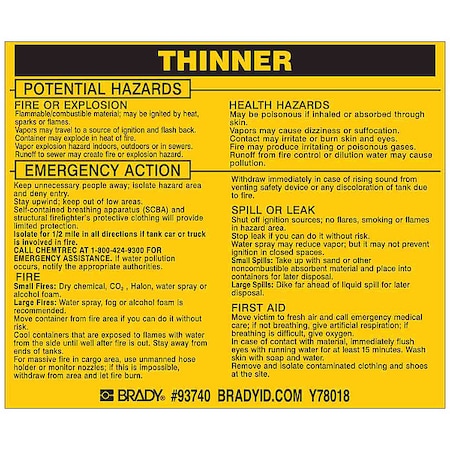 Chemical Label, 3 3/4 in H, 4 1/2 in W, 93740, PK25 MPN:93740
