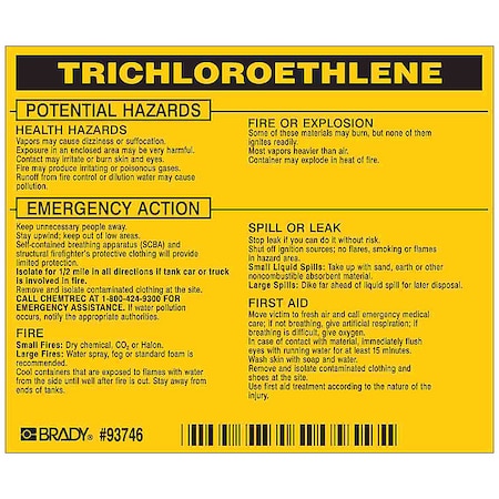 Chemical Label, 3 3/4 in H, 4 1/2 in W, 93746, PK25 MPN:93746