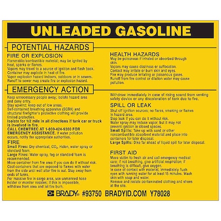 Chemical Label, 3 3/4 in H, 4 1/2 in W, 93750, PK25 MPN:93750