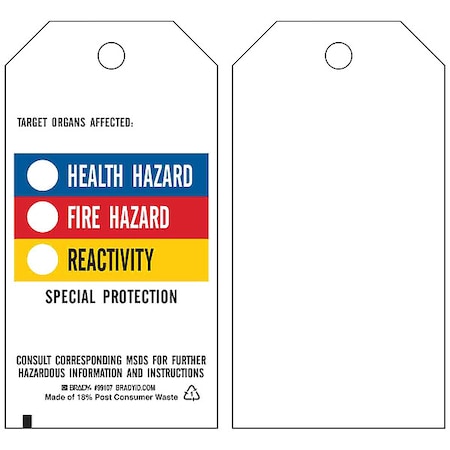 Tag, Chemical Hazard, Polyester, 3 in W, 5 3/4 in H MPN:99107