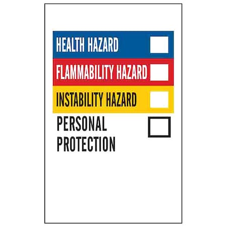 Label, Health Hazard, Flammability Hazard, Instability Hazard, Personal Protection, Vinyl, 2 in H MPN:99179