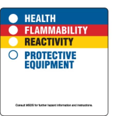 Label, Health, Flammability, Reactivity, Protective Equipment, Polystyrene, 3 7/8 in W, 3 7/8 in H MPN:99185