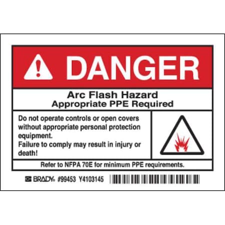 Arc Flash Protection Label, PK5, 99453 MPN:99453