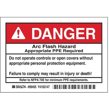 Arc Flash Protection Label, PK5, 99455 MPN:99455
