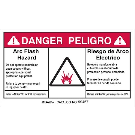 Arc Flash Protection Label, 3 1/2 in Height, 5 in Width, Polyester, Horizontal Rectangle MPN:99457