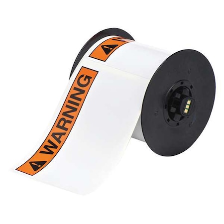 Precut Label Roll, Brady B-595 Vinyl Film with Permanent Adhesive, 4 in H x 6 in W, Black/Orange MPN:B30-25-595-ANSIWA
