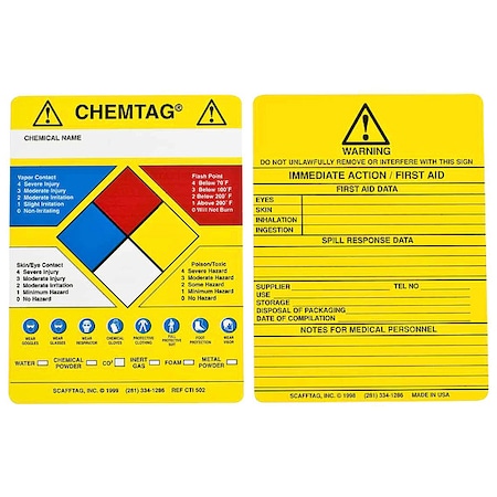 Tag, Chemical, Gas, or Hazardous Materials, Plastic, 5 3/4 in H x 7 5/8 in W, Rectangle, 100 PK MPN:CHEM-CTI502