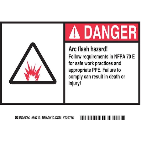 Machine/Equipment Label, 5 in Height, 7 in Width, Polyester, Horizontal Rectangle, English MPN:EL-3