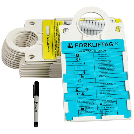 Tag, Forklift, Plastic, 11 1/2 in H x 6 in W, Blue, Yellow on White, Rectangle MPN:FLT-ETSH9A