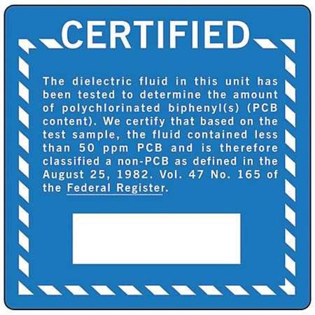 Chemical Label, PCB, Polyester, 6 in W, 6 in H MPN:G97LS