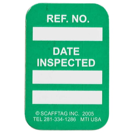 Tag, Inspection, Polyester, 1 3/4 in H x 1 1/4 in W, White on Green, Rectangle, 100 PK MPN:MIC-MTIUSA G