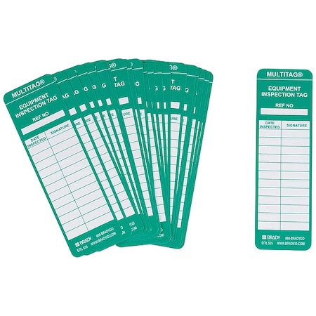 Tag, Maintenance, Polyester, 6 1/2 in H x 2 in W, Green on White, Rectangle, 100 PK MPN:MUL-EITL535