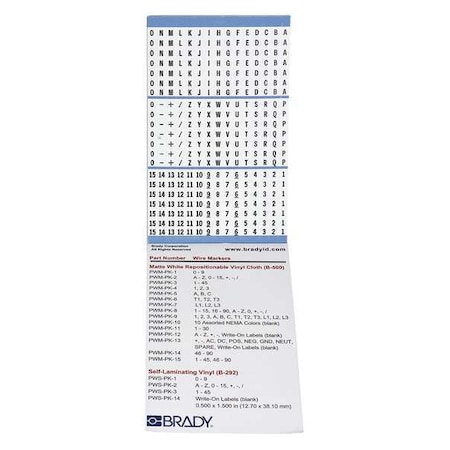 Wire Marker Book, Preprinted, Self-Adhesive MPN:PWM-PK-8