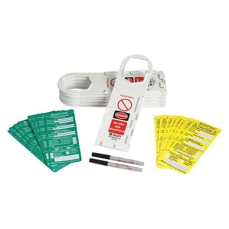 Tag, Fall Protection, PVC, 11 3/4 in H x 3 1/2 in W, Green, Yellow on White, Rectangle MPN:SCAF-STH132A