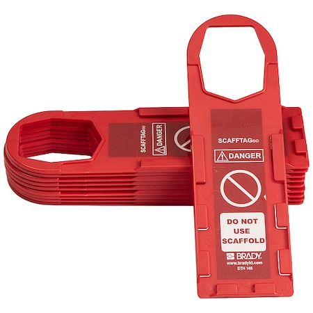 Tag, Inspection, Plastic, 11 3/4 in H x 3 1/2 in W, White on Red, Rectangle, 10 PK MPN:SCAF-STH146