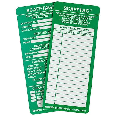 Tag, Maintenance, Polyester, 7 5/8 in H x 3 1/8 in W, Green on White, Rectangle, 100 PK MPN:SCAF-STSI593