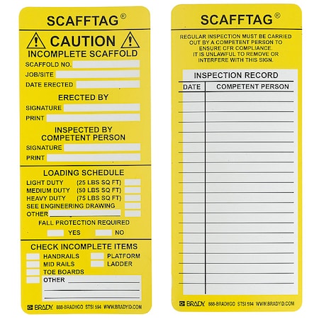 Tag, Maintenance, Polyester, 7 5/8 in H x 3 1/8 in W, Black, Yellow on White, Rectangle, 100 PK MPN:SCAF-STSI594