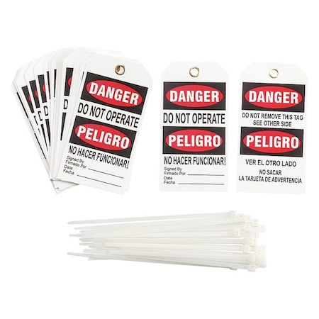 Danger, Equipment Locked Out, 3 in W x 5 3/4 in H, Polyester Rectangle, 25 PK MPN:TG400B