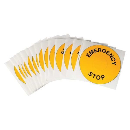 Emergency Stop Legend Plate Label, 30mm, Black on Yellow, PK25 MPN:THTEP-197-593YL
